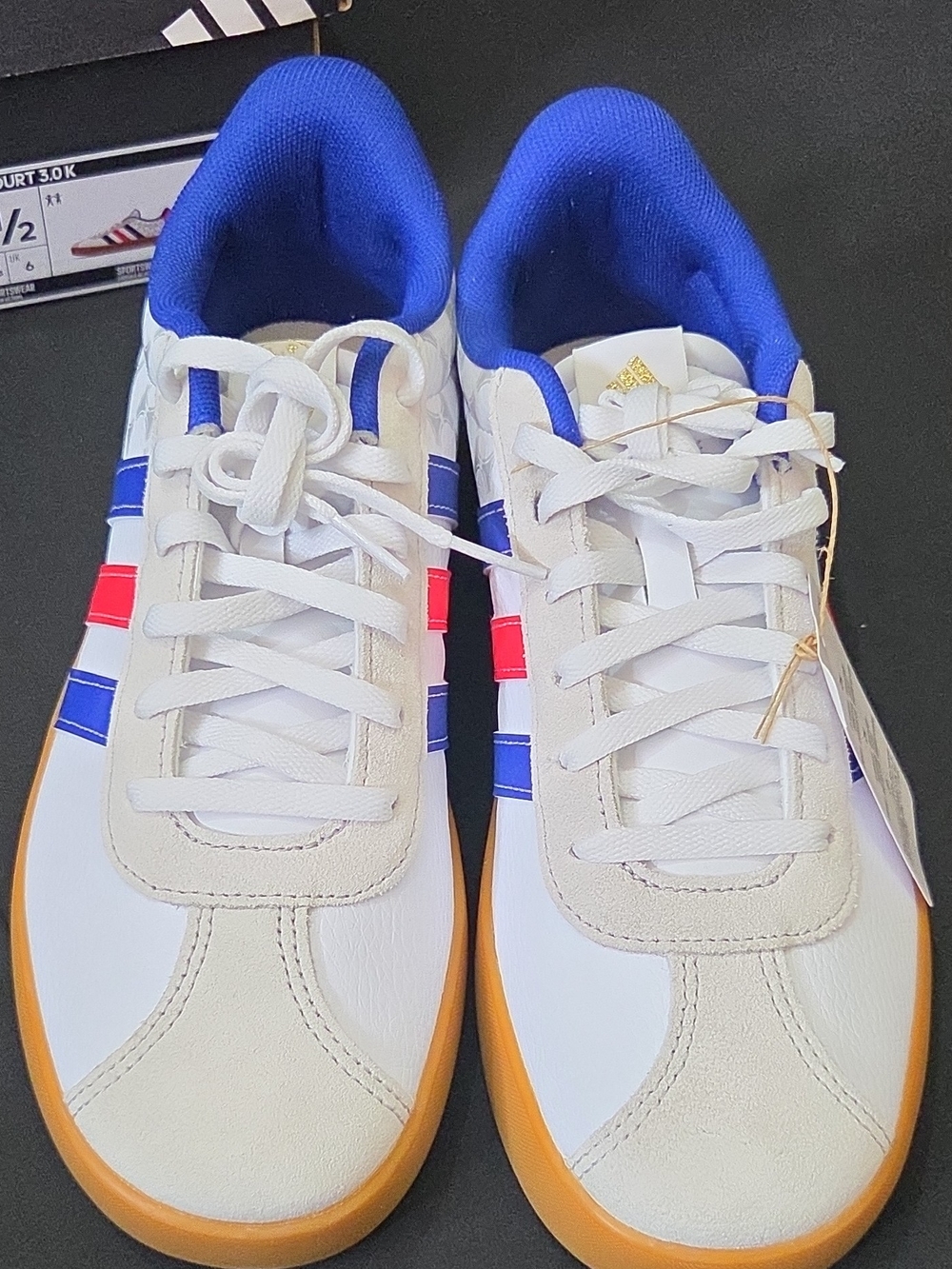 Adidas VL Court 3.0 World Cup Inspired Soccer Sneakers White Red Blue – Size 6.5